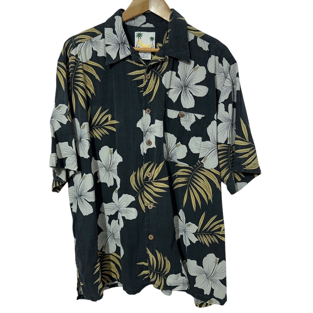 Banana Cabana Mens Silk Shirt Size XL Floral Button Down Tiki Vacation